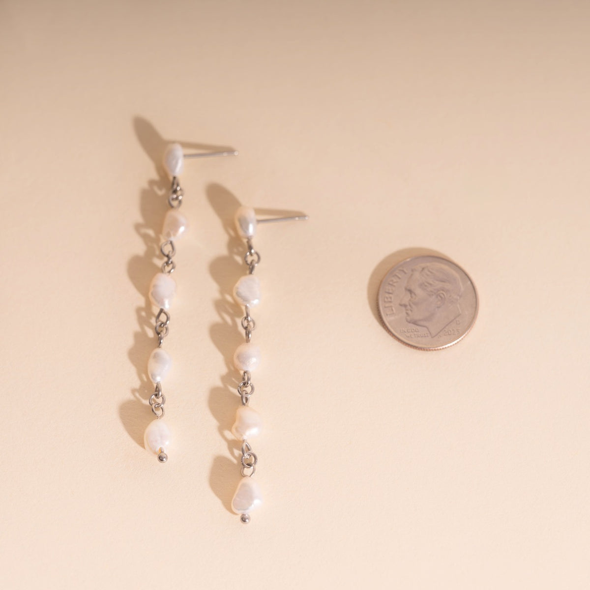 Pearl Dangle Chain Stud Earrings