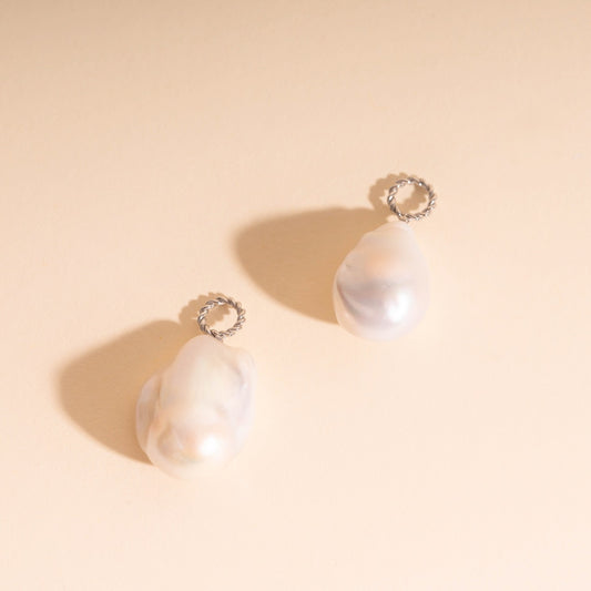 Jumbo Baroque Natural Pearl Huggie Hoop Charms