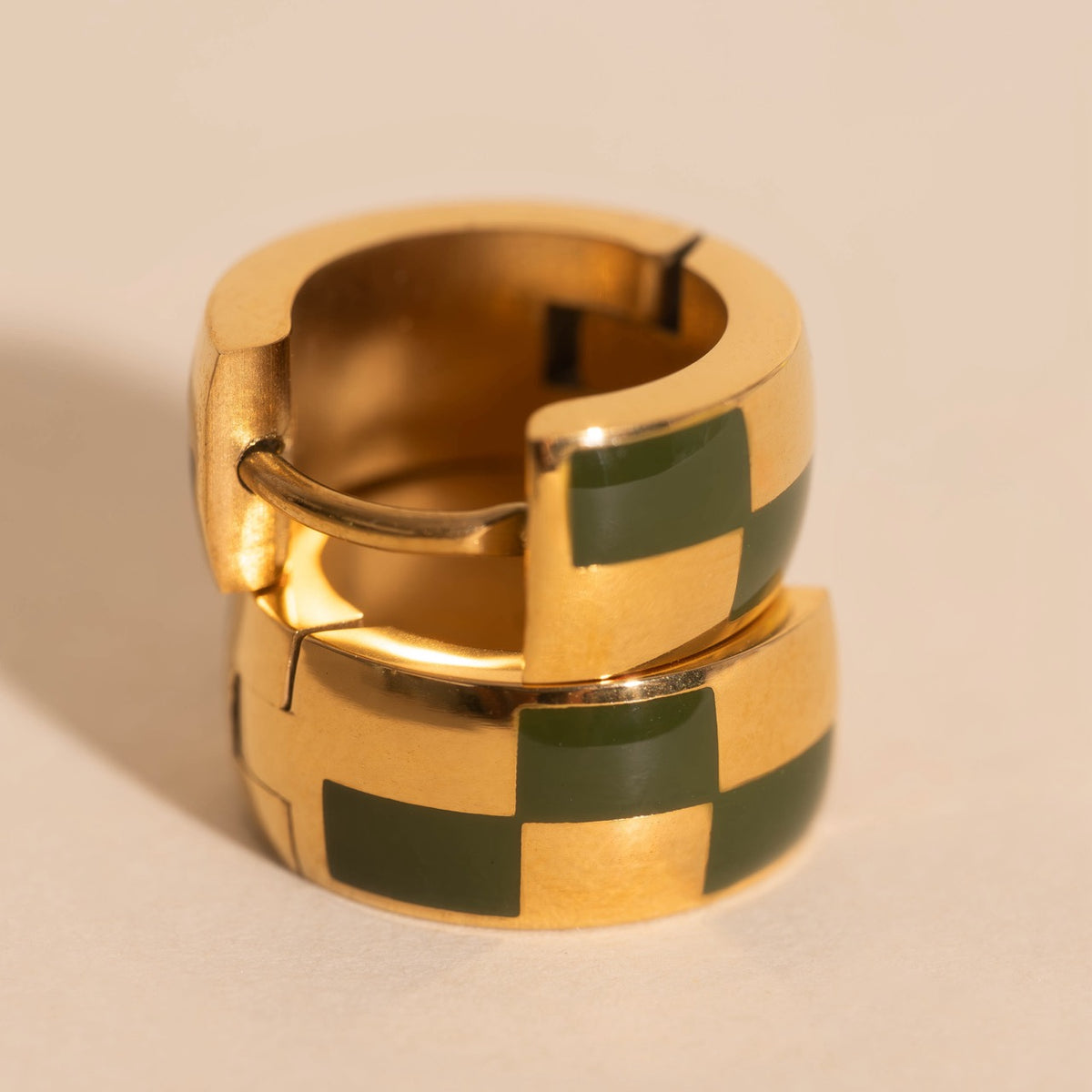 9mm Block Checkered Super Chunky Huggie Hoop Earrings