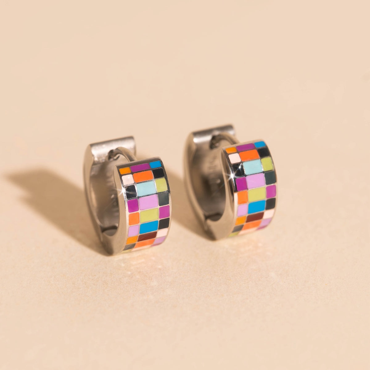 Checkered Super Chunky Huggie Hoop Earrings