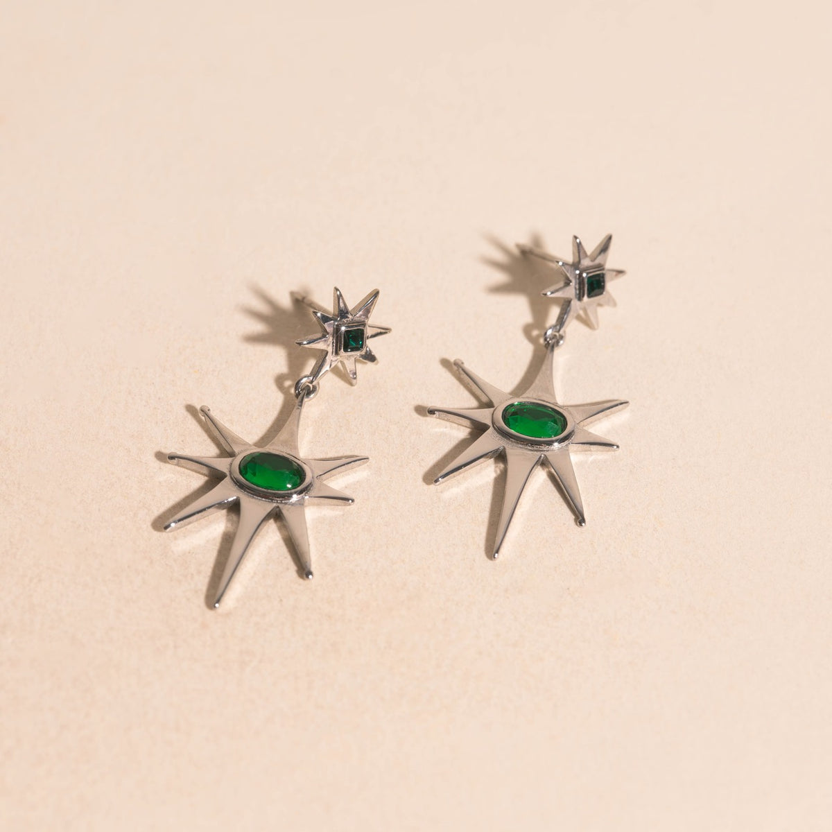 Emerald Star Drop Stud Earrings