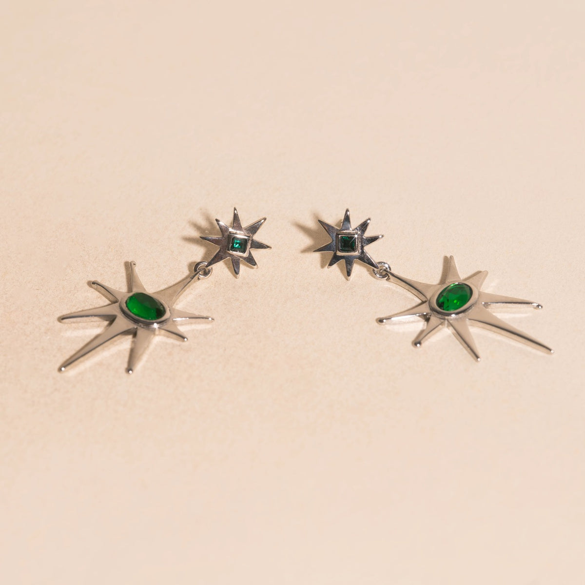 Emerald Star Drop Stud Earrings
