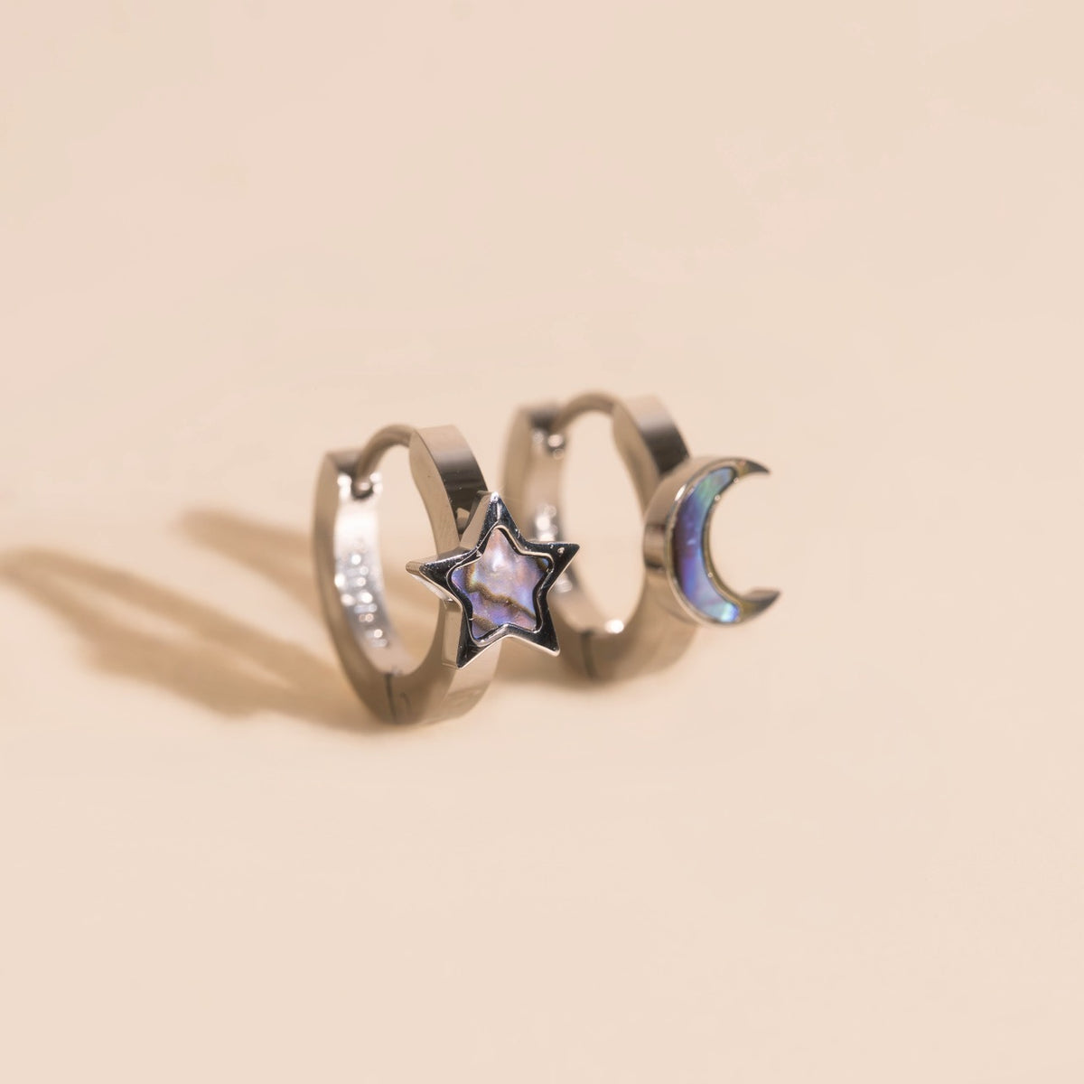 Star Moon 3D Huggie Hoop Earrings