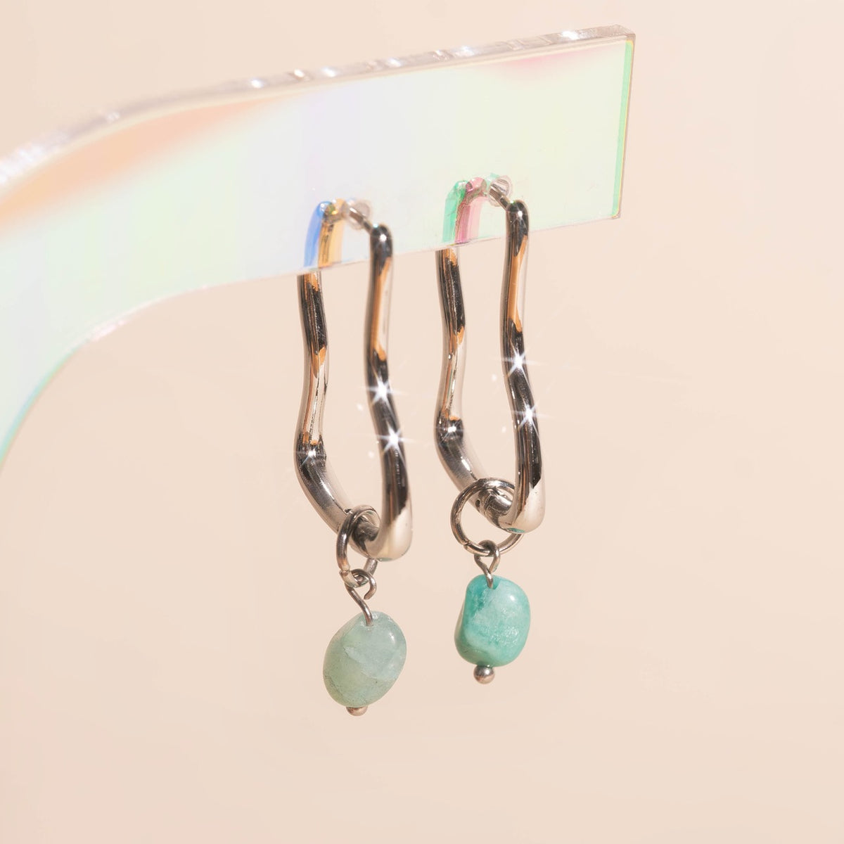 Blue Space Rock Huggie Hoop Charms