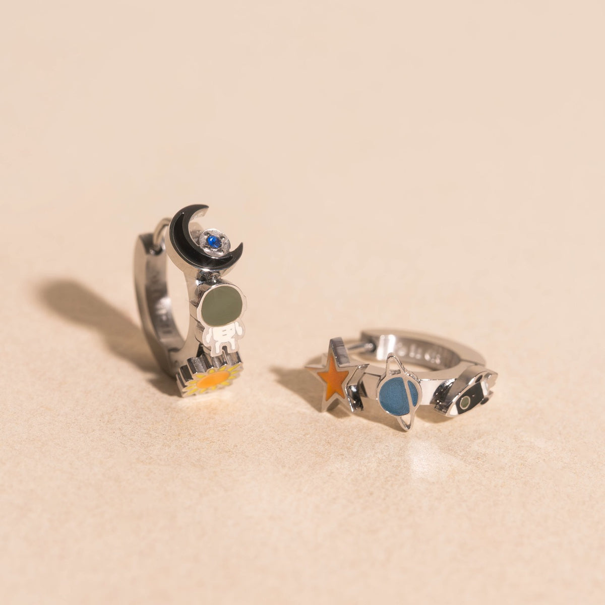 Space 3D Huggie Hoop Earrings