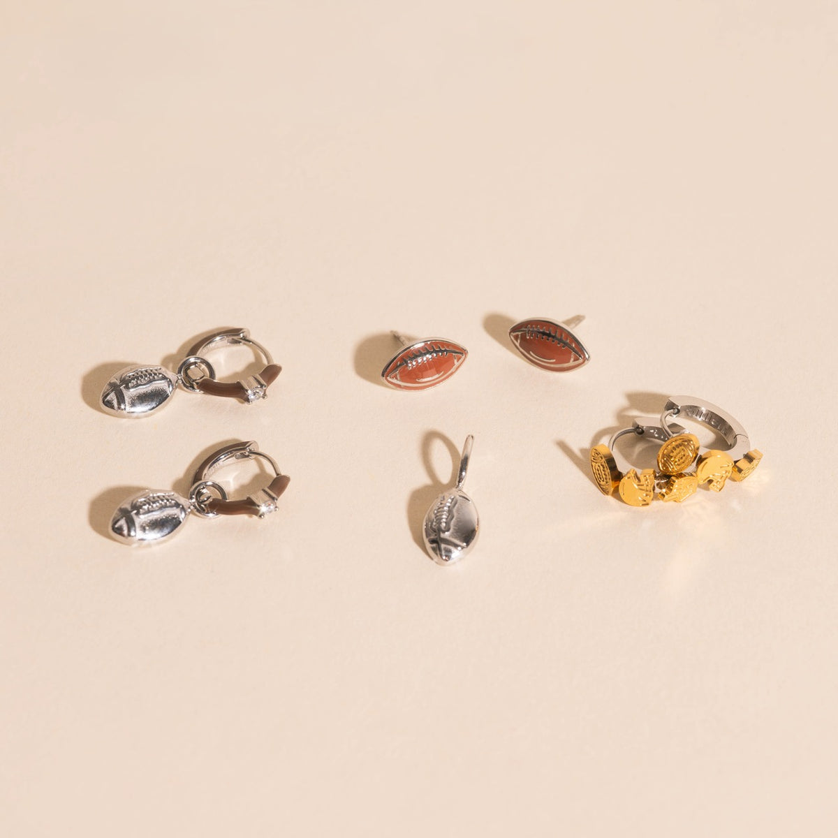 Football 3D Huggie Hoop Earrings
