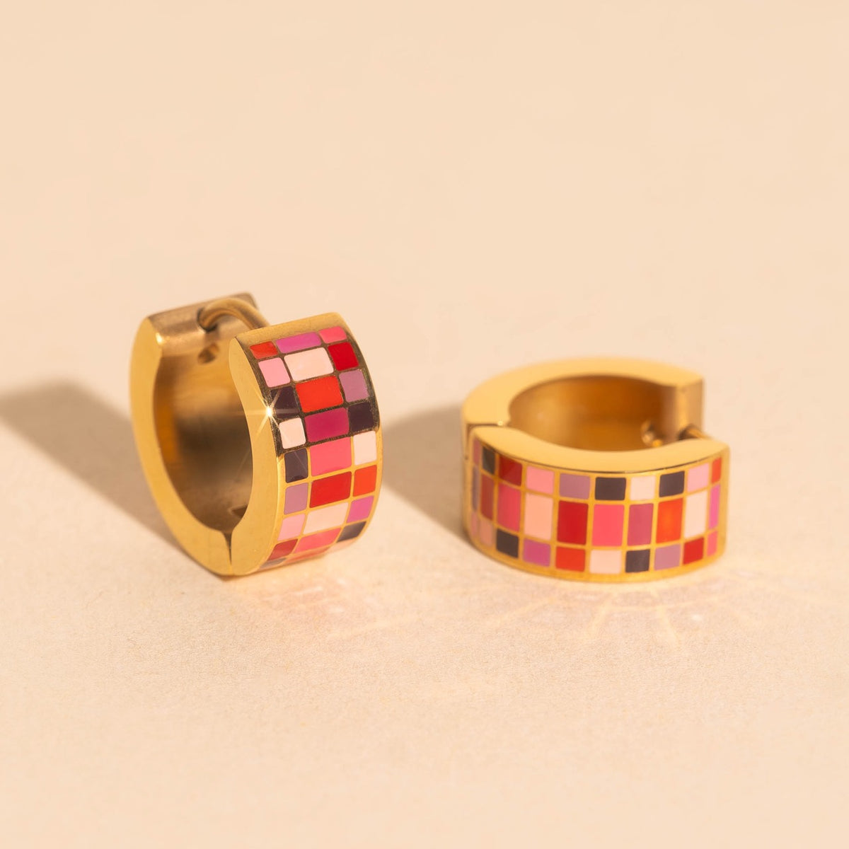Pink Rainbow Super Chunky Huggie Hoop Earrings