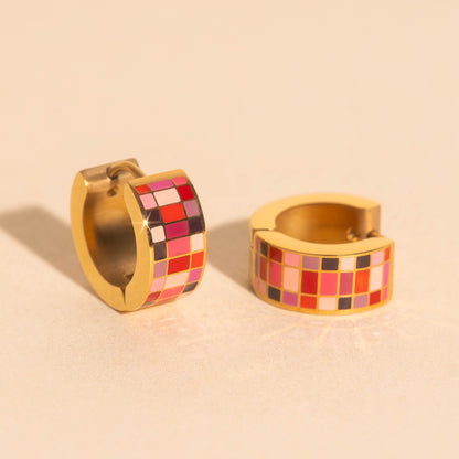 Pink Rainbow Super Chunky Huggie Hoop Earrings