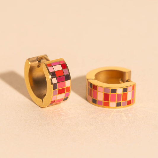 Pink Rainbow Super Chunky Huggie Hoop Earrings