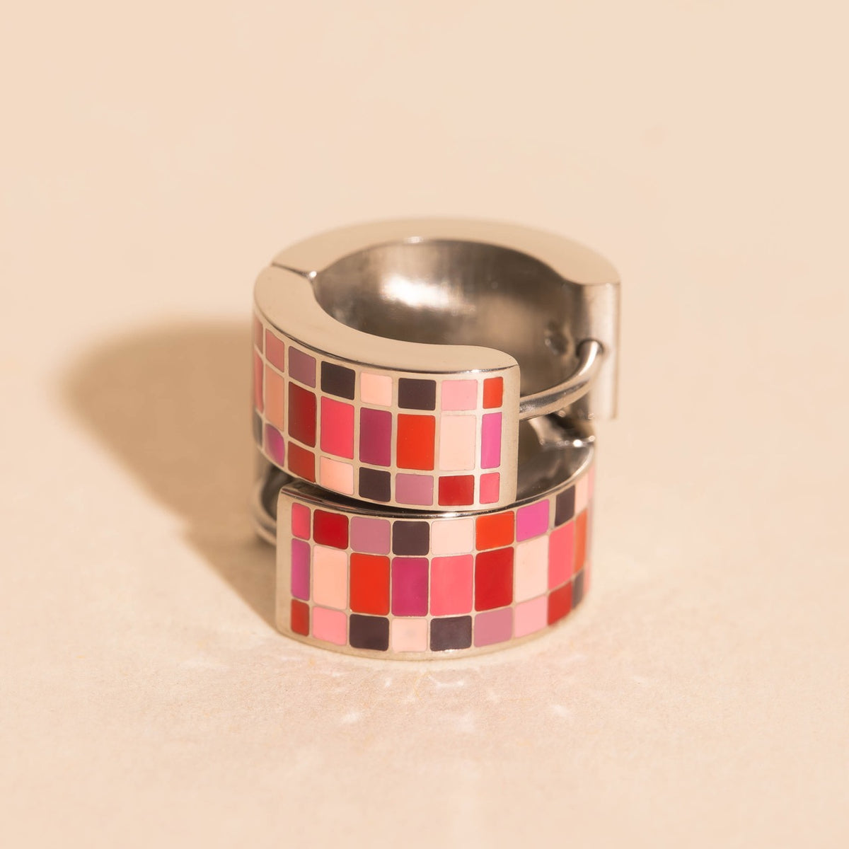 Pink Rainbow Super Chunky Huggie Hoop Earrings