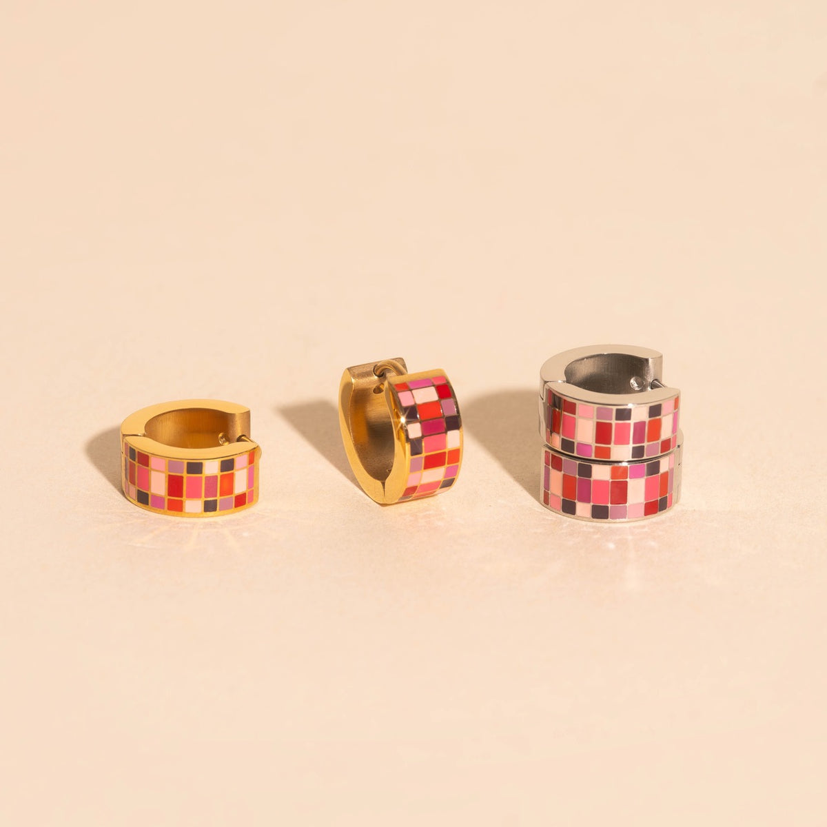 Pink Rainbow Super Chunky Huggie Hoop Earrings