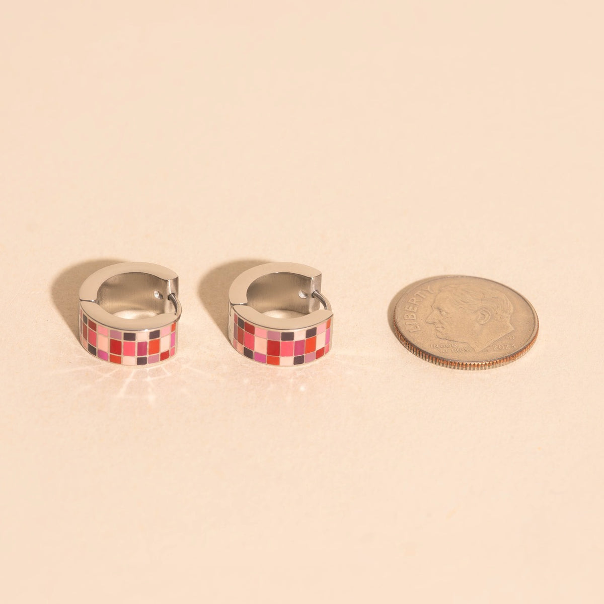 Pink Rainbow Super Chunky Huggie Hoop Earrings