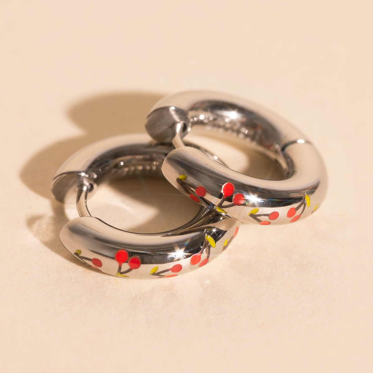 Cherry Chunky Rounded Huggie Hoop Earrings