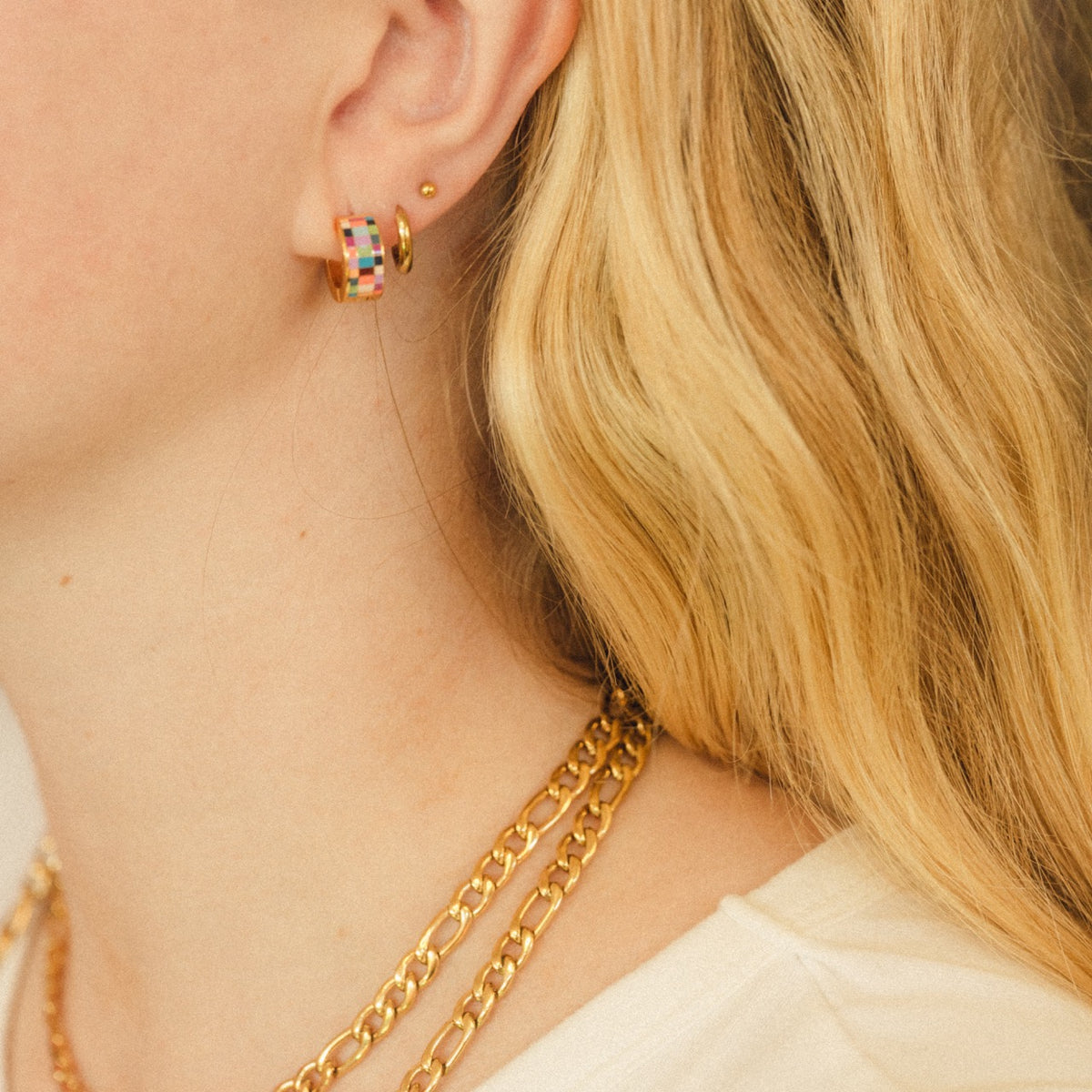 Checkered Super Chunky Huggie Hoop Earrings