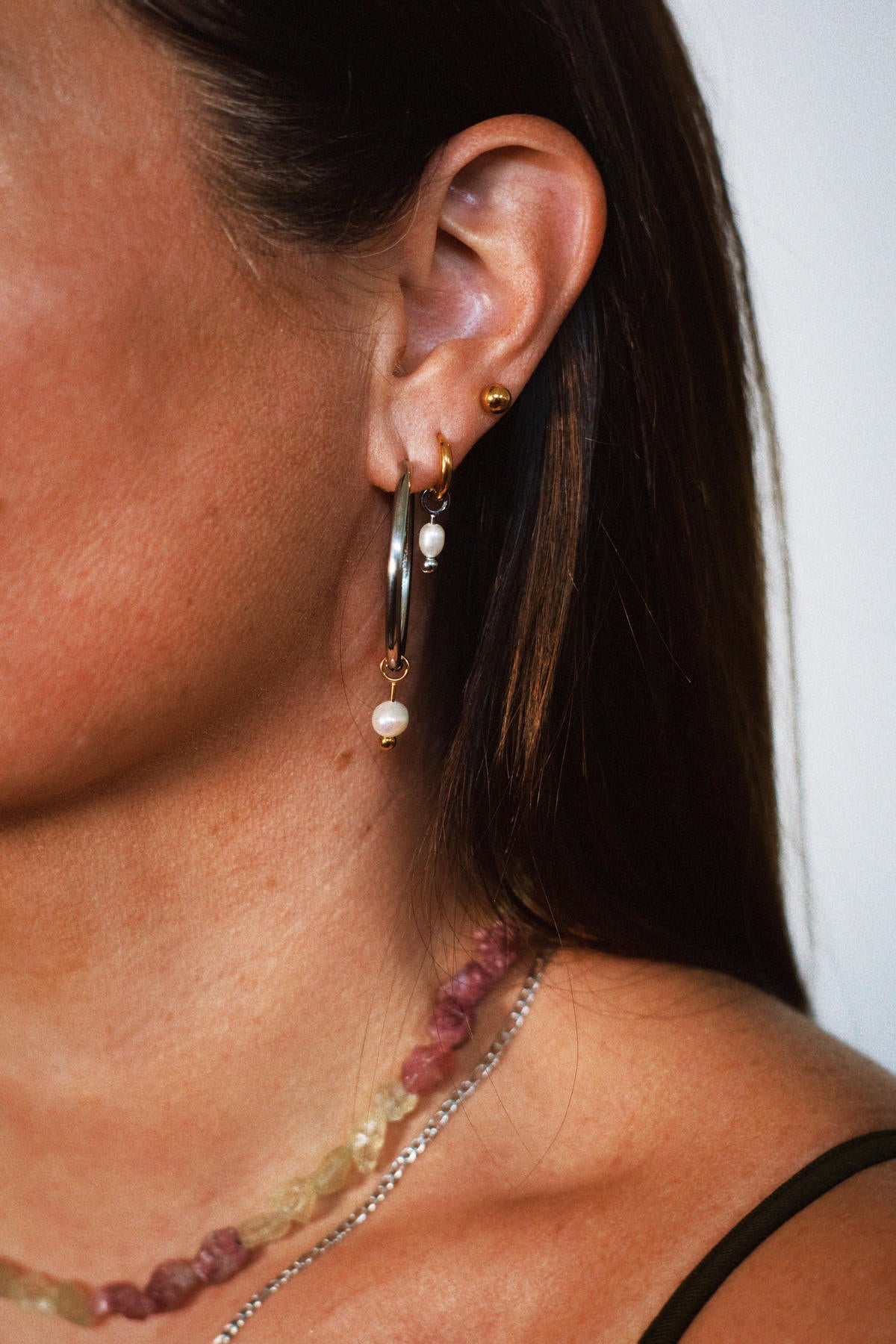 Natural Pearl Huggie Hoop Charms