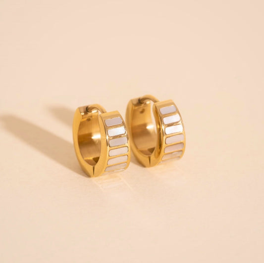 Pearl Shell Teardrop Super Chunky Huggie Hoop Earrings